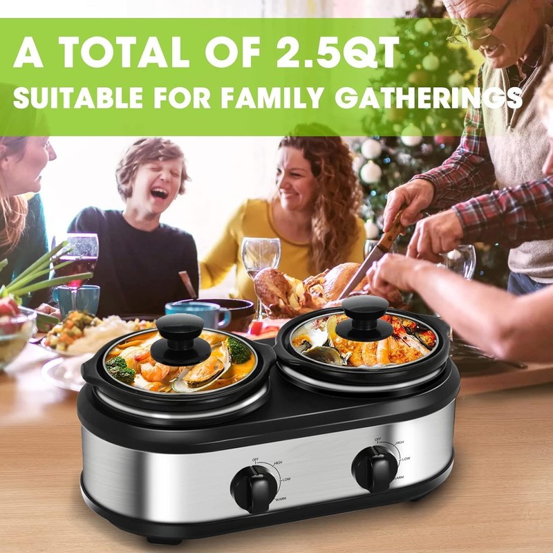 Dual Slow Cooker Buffet Server Food Warmer with 3 Adjustable