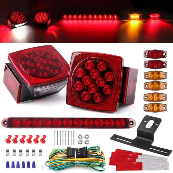 Partswcgg 12V Trailer Led Light Kit, 2x Square Led Stop