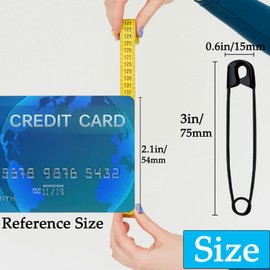 Urmspst 60PCS Safety Pins, 3 inch Large Safety Pins, Rust-Resistant Nickel Plated Steel, Sharp Edge Safety Pin for Clothes, Sewing, Arts & Craft, 75mm Decorative Safety Pins (Black)