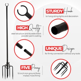 Utopia Home String Light Poles Circle, 9FT Light Poles for Outside String Lights with 2 in 1 Assembly with Clips and Fork for Garden, Backyard, Patio, Deck, Wedding, Party - 4 Pack - Black