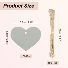 MECCANIXITY 100Pcs Kraft Paper Gift Tags with String, 2.2 x 2.6 Inch Blank Hanging Labels Heart Shape Paper Labels Glittery Gray Gift Tags for Price Tags, Christmas, DIY Crafts