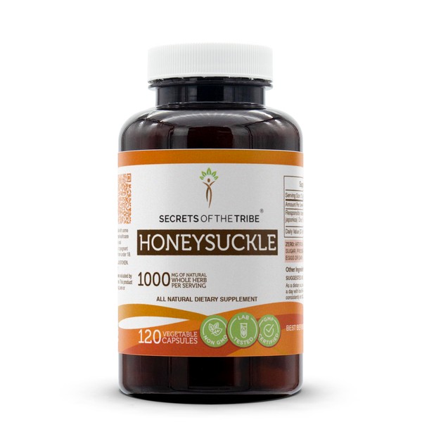 Secrets of the Tribe Honeysuckle 120 Capsules, Made with Vegetable Capsules and Responsibly farmed Honeysuckle (Lonicera Japonica) Dried Flower (120 Capsules)