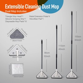ZJMTOCYU Effortless Wall Cleaning Tool with Triangle Design, Long Adjustable Handle, and Disposable Pads for Easy Chores