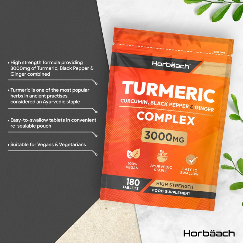Turmeric Tablets 3000mg with Black Pepper, Ginger and Curcumin Extracts