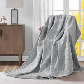 meadow park Cozy Waffle Weave Chenille Thermal Bed Blanket Queen 90” x 92”, Party Blanket, 380gsm, All Seasons, Gray