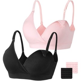 HBselect Women’s Maternity Bra, Breastfeeding Bra, Seamless Nursing Bra with Additional Bra Extensions, For Sleep And Breastfeeding, Without Underwire, Pack of 2 - m