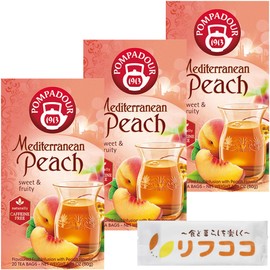 Pompadour Mediterranean Peach Herbal Tea, 1 Box (20 TB Pack) x 3 Piece Set Decaffeinated Caffeinated