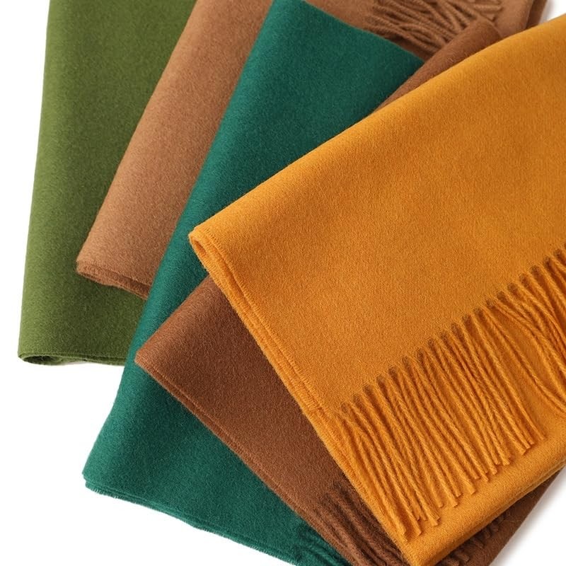 Prettystern Soft Wool Scarf Plain with Fringes for Autumn Winter