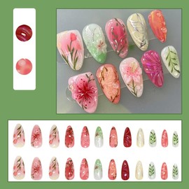 MouyouGlow 30 Pieces Press on Nails Kurz,Almond Gradient French 3D Bubble Blumen Floral Schmetterling Design Y2K Fake Nails mit Nagelkleber,Colourful Flowers Sommer INS Künstliche Fingernägel
