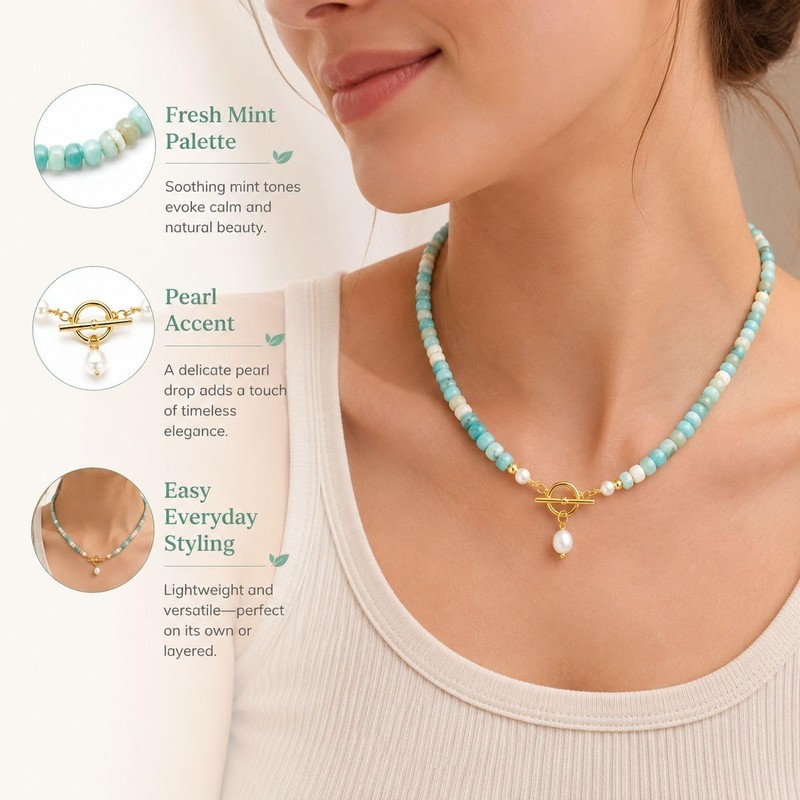 Beaded Necklace for Women Turquoise Pearl Necklace Pearl Pendant Gold