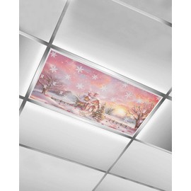 TOUBE 1 Pack Fluorescent Light Covers Dreamy Sky Xmas Tree Pink Countryside House Magnetic Light Cover Fluorescent Light Shade Panel Ceiling Magnetic Light Filters for Home Drop Ceiling, 4 x 2 Feet