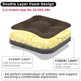 GOFORIT Chair Cushions Set of 4,Tufted Shredded Memory Foam Chair Pads, Non-Slip Seat Cushions with Removable Cover, 4 Pack,Brown