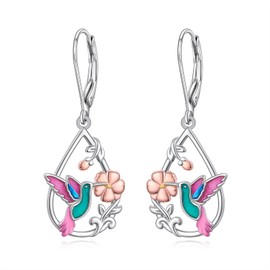 SHAOAN 925 Sterling Silver Hummingbird Dangle Drop Earrings for Women Flower Earring Jewelry Gifts for Birthday Anniversary Mother’s Day