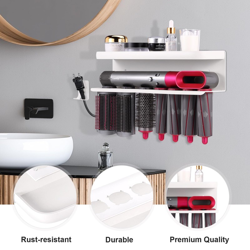 Zenymb Wall Mount Holder for Dyson Airwrap Styler, White Storage