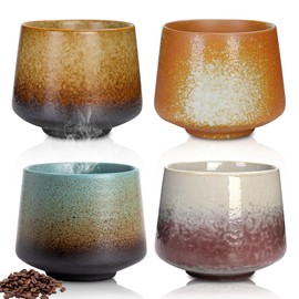 WIYETY Espresso Cups Set of 4, Retro Ceramic Espresso Cups, Handmade 190 ml, Small Espresso Cups, Thick-Walled Espresso Cups for Espresso, Mocha, Macchiato, Tea (Coarse Ceramic)