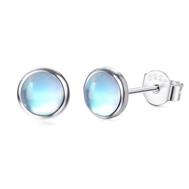 Milacolato 925 Sterling Silver Moonstone Stud Earrings Synthetic Moonstone Jewelry for Women Hypoallergenic for Sensitive Ears 6MM