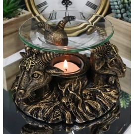 Ebros Gift Paranormal Pagan Occult Wicca Baphomet Sabbatic Goats and Skull Demon Imp Candle Heat Oil Burner Tart Warmer Aroma Scent Figurine Home Fragrance Decorative Aromatherapy