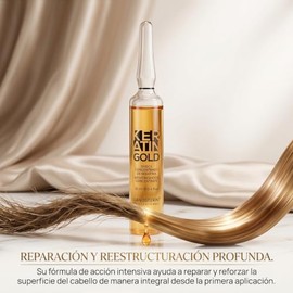 Keratin Gold Lanosterín Profesional - Ampollas de Shock Concentrado de Keratina, Tratamiento Capilar Intensivo Anti-Frizz para Cabello Seco y Dañado, 