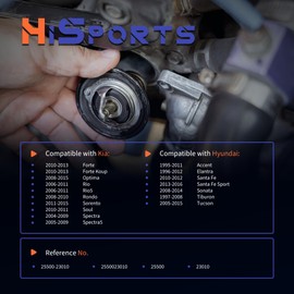 HiSport Thermostat - Compatible with Hyundai Accent Elantra Santa Fe Sport Sonata Tiburon Tucson | Kia Forte Koup Optima Rio Rio5 Rondo Sorento Soul Spectra Spectra5 - Replace 25500-23010