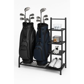 Golf Club Storage Rack with Shelves & Holders | Heavy-Duty Golf Bag Stand for 2 Bags | Golf Accessory Organizer for Garage, Home or Sports Room | Golf Bag Organizer by Lunai