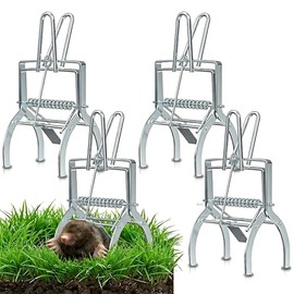 4 Pack Mole Traps that Kill Best, Mole Trap Easy to Set, Galvanized Steel Gopher Traps for Lawns, Reusable Quick Capture Gopher Hawk Vole Trap Outdoor Use