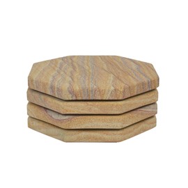 Marbco Sandstone Water Absorbent Hand Crafted Octagon Coasters for Drinks- Set of 4 - 4 inches Wide Thirsty Stone bar/Drink Coasters Made from Real Solid Stone (Without Holder, Set of 4)