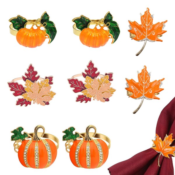 8PCS Thanksgiving Napkin Rings Set, Fall Maple Leaf Napkin Rings