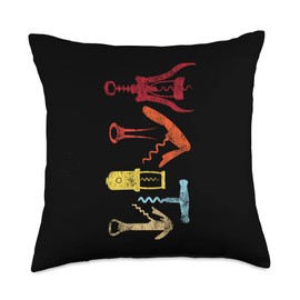 Wine Steward Drinker Lover Waiter Sommelier HS0 Sommelier Drinking Tasting Retro Corkscrew Wine Opener Throw Pillow, 18x18, Multicolor