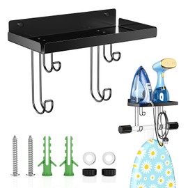 XILIMEN Iron and Ironing Board Holder Wall Mounted, Black Ironing Board Hanger Over The Door, Metal Iron Board Wall Mount with Storage Shelf, Laundry Rooms Board Holder for Y or T Leg