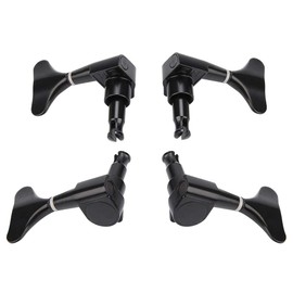 2L2R Fishtail Shaped Button Sealed Bass Guitar Tuning Pegs Machine Heads REPLACEMENT GEAR CLOSED DESIGN DIY MAINTENANCE Silver Black (Black)