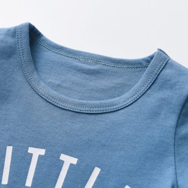 Infant Baby Boy Summer Short Clothes Letter Print T-shirt Blue Tops Drawstring Grey Shorts with Pockets 2Pcs Outfit Set 6-9 Months