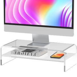 Sinboun Acrylic Monitor Stand Riser, 16 inch Acrylic Monitor Stand, 2-Tier Clear Riser for Laptop PC Printer, Computer Monitor Stand with Extra Storage Space Home Office (S-C-MSR)