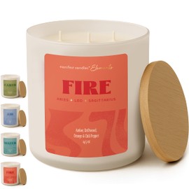 Large 14.5oz 3 Wick Zodiac Fire Leo Aries Sagittarius Zodiac Gifts for Women - 60 Hour Burn - Astrology Gifts for Women, Healing Manifestation Spiritual Candles, Intention Meditation Candle