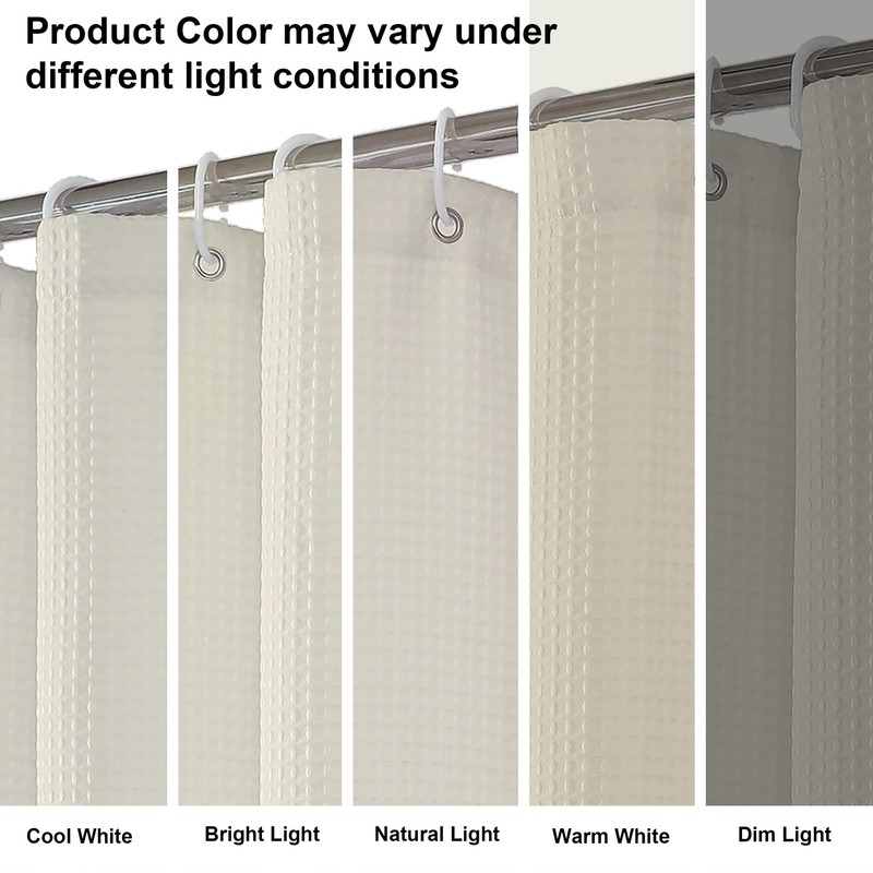OVZME Cream Shower Curtain Set, Waffle Textured Heavy Duty Fabric