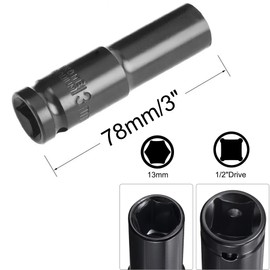 LEPEVNEY 1/2" Drive Socket Accessory Set 13mm Deep 6-Point Impact Socker 3" Length and 1/4" Hex Shank Adapter Socker Accesory Set 13mm x 3"L