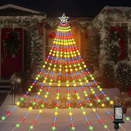 Outdoor Christmas Decoration Star Lights 480 LED Christmas Star Lights with 9 Strands 17ft Waterfall Tree Lights, 16Modes, Waterproof & Timer for Garden Yard Patio Outdoor Xmas Decorations