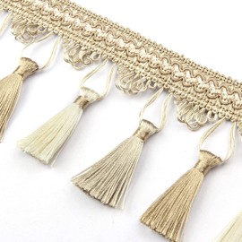 BEL AVENIR Tassel Fringe Trim 6.5 Yard x 3.54 Inches Luxury Hand Knitting Tassel Fringing Trimmings - Beige