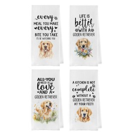 Geqtt Golden Retriever Dish Towels Set - Funny Golden Retriever Gifts Decorative Waffle Weave Kitchen Towels, Hand Towel, Tea Towel (16×24 Inches Set of 4)