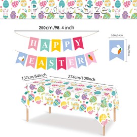 MEILINJIAN 2 Pack Easter Tablecloths Plastic 54x108 Inch Disposable with Happy Easter Banner,Spring Easter Party Decorations,Rectangle Disposable Tablecloths for Easter Egg Celebration