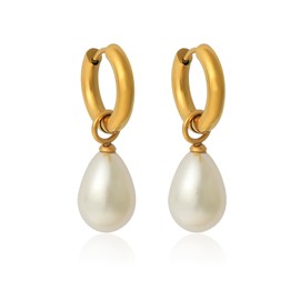 TaYolnFaSo Pearl Earrings for Women 18k Real Gold Plated Natural Freshwater Pearl Drop Earring White Pearl Huggie Earrings Pearl Hoop Dangle Earring Pearl Bead Jewelry Gift for Wife Girlfriend Mother