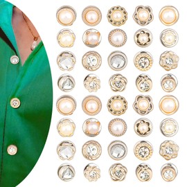 40pcs Women Shirt Brooch Pins,No Sew Reusable Cover Up Pins,Rhinestone and Pearl Buttons for Women Fashion, Replacement Safety Button for Clothing Shirt Dress Sweaters Coat Shawl