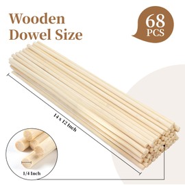 Phinus 68PCS Wooden Dowel, 1/4 x 12 Inch Dowels, Dowel Rods are Used in Pre-Cut Dowel Crafts, Hardwood Dowel Sticks, Wood Dowel Sticks, or to Make Baking, Decorating, DIY Crafts