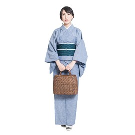 [Tayutafu] Kurume Woven Kimono, Washable Kimono, Tailored Kimono, Single Clothing, Women's, Plain, Cotton, Kimono, Cotton, nape blue