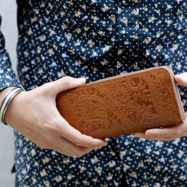 Vincent Crafted, Tochigi Leather, Paisley, Round Zipper, Long Wallet, DIEGO Long Wallet, Women's, Men's, Genuine Leather, Wallet, Made in Japan, brown (oak)