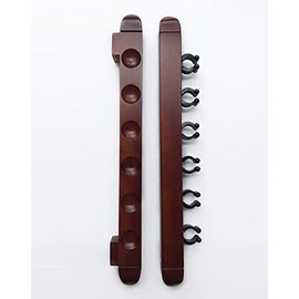 LANTE LIFE Billiard Wooden Cue Rack for 6 Pool Sticks, Wall Mount Hardwood Pool Cue Sticks Rack (Red)