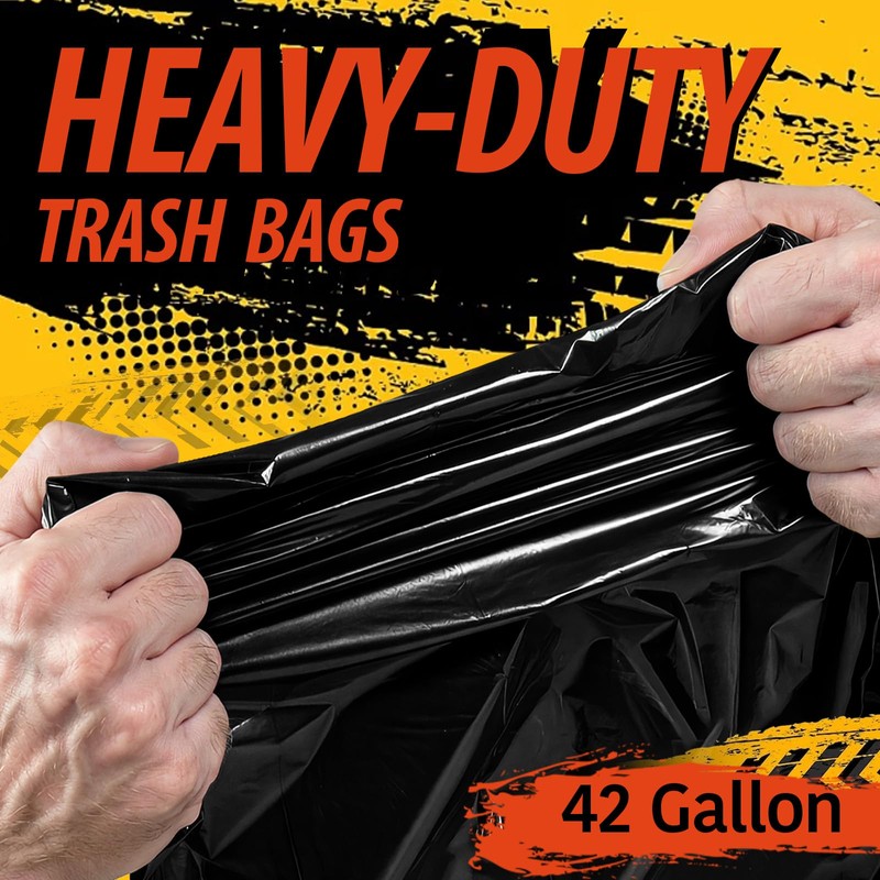 42 Gallon Large Black Trash Bags 33x48in (10 Count)
