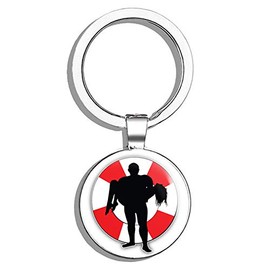 HJ Media Lifeguard Metal Steel Keychain Ring Double Side Key Chain