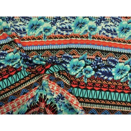 10 Yard Lot Challis Rayon Apparel Fabric Tropical Floral Aztec Aqua Blue Red White F406