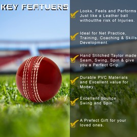 SialPro Soft Cricket Rubber Ball Set Indoor/Outdoor for Junior Youth Adult Training, Coaching, Practice Excellent Bounce with Durable Traditional Seams Stitched (Red 3 Pack)