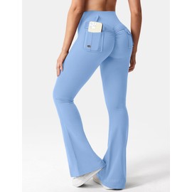 YEOREO Flare Leggings with Pockets for Women Brittany Leggings Workout Leggings for Women Butt Lifting Gym Yoga Leggings Light Blue